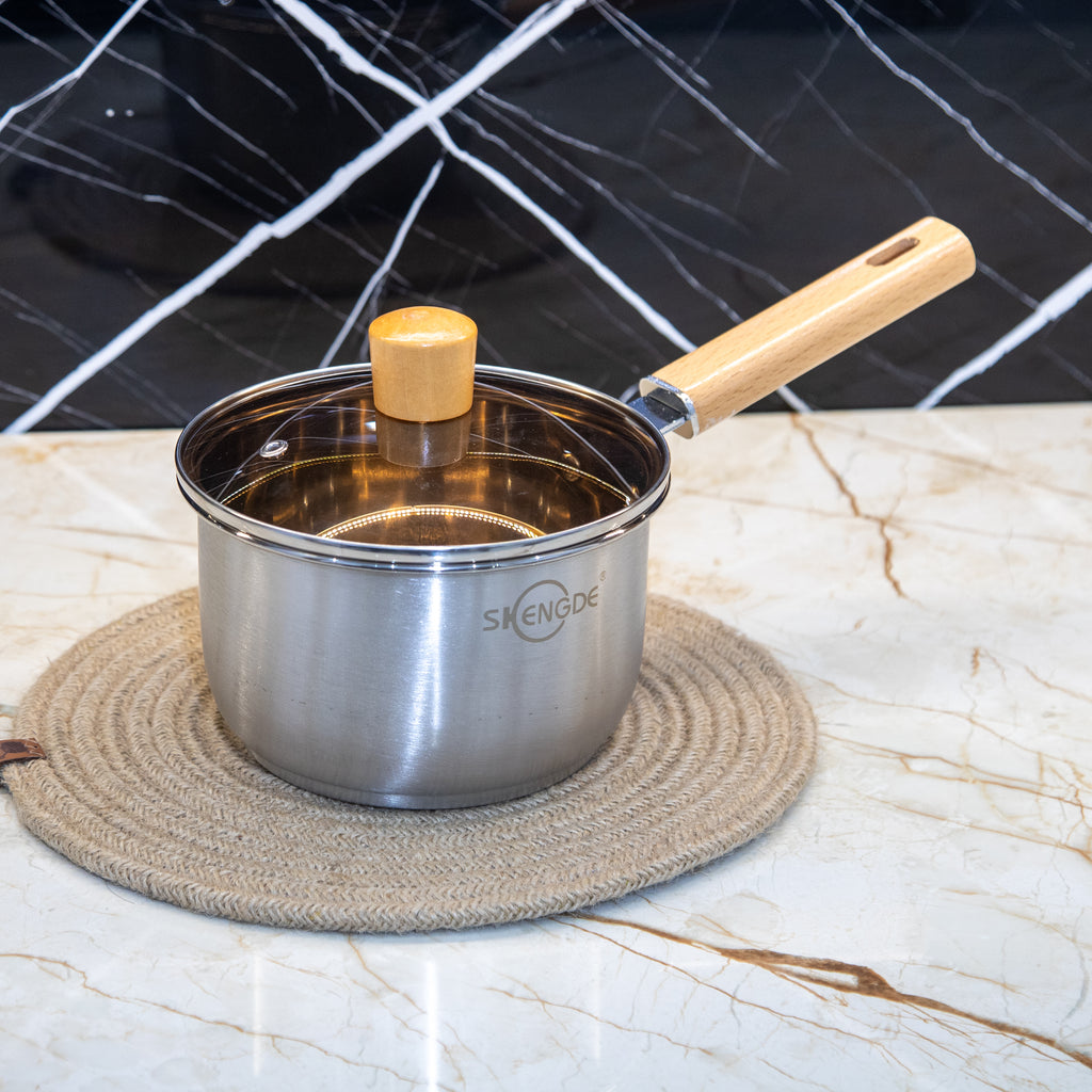 Lot de 3 Casseroles Inox & Couvercles en Verre