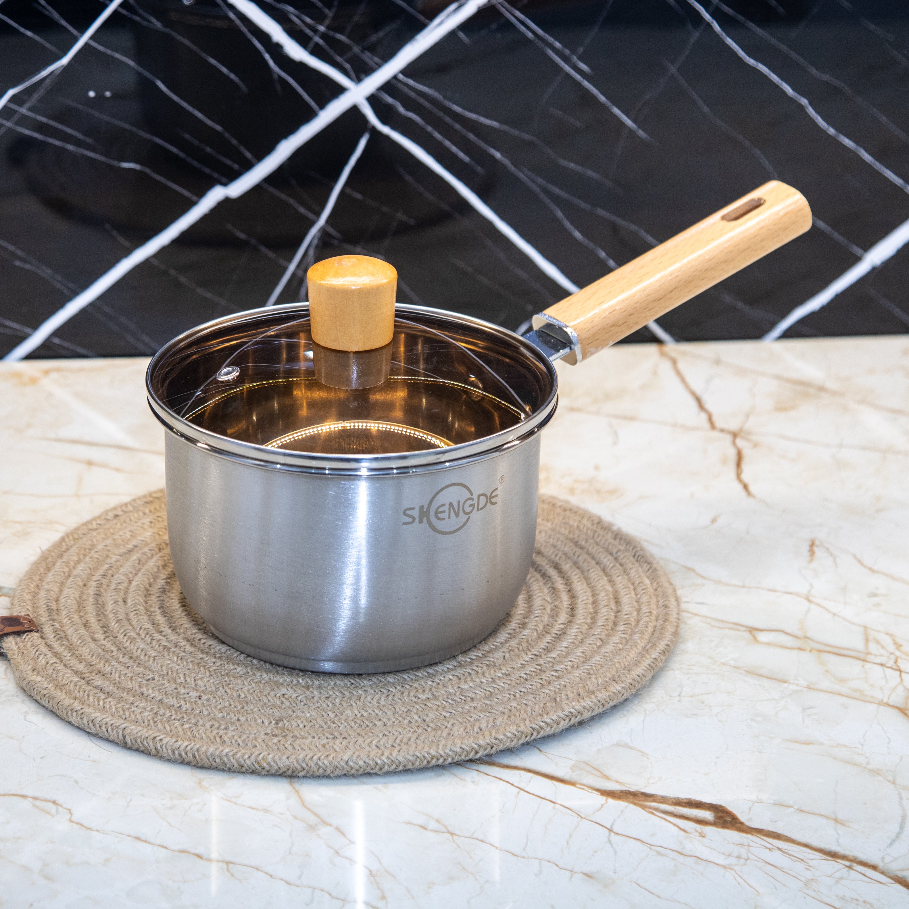 Lot de 3 Casseroles Inox & Couvercles en Verre