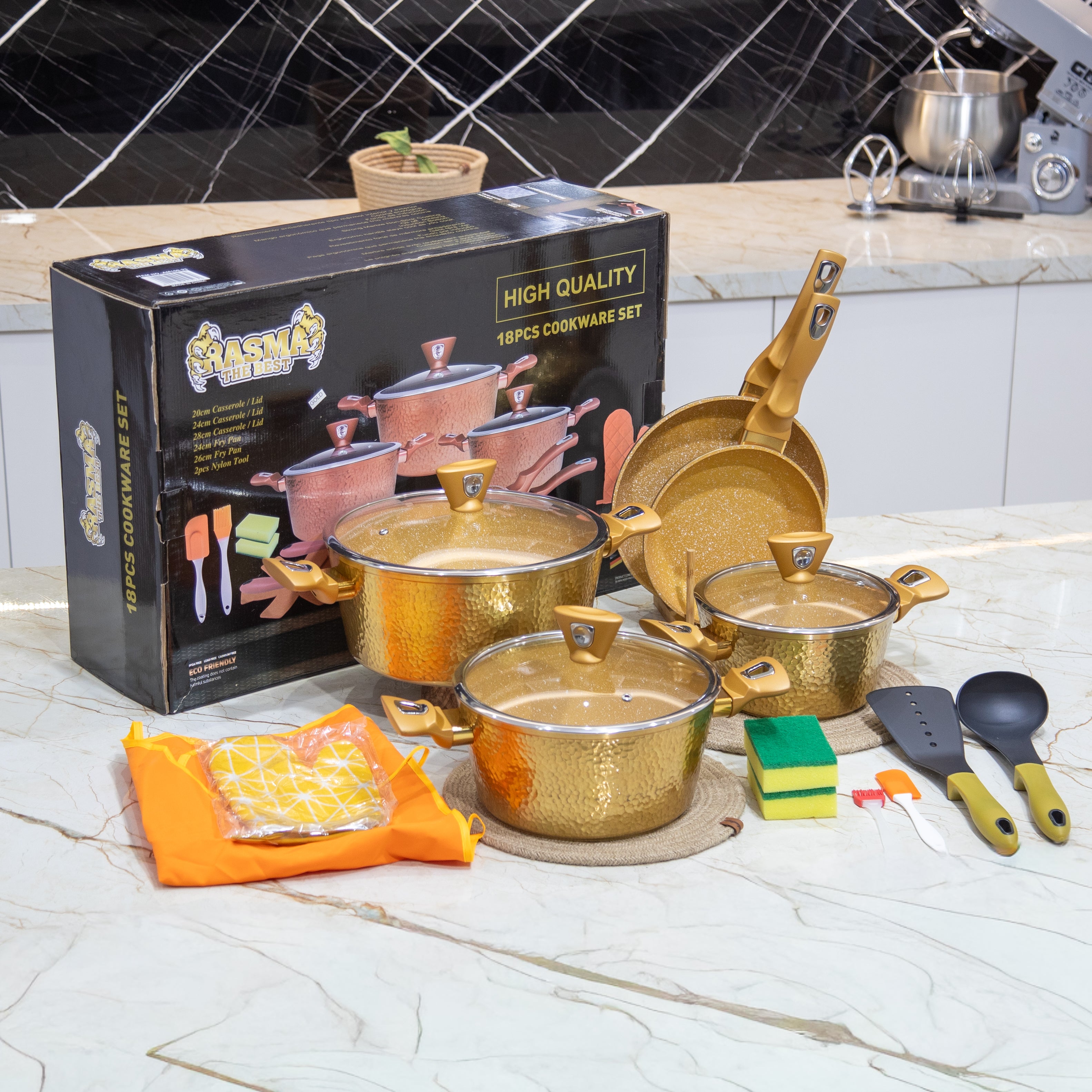 SERVICE 18PCS CUIVRE EN GRANITE